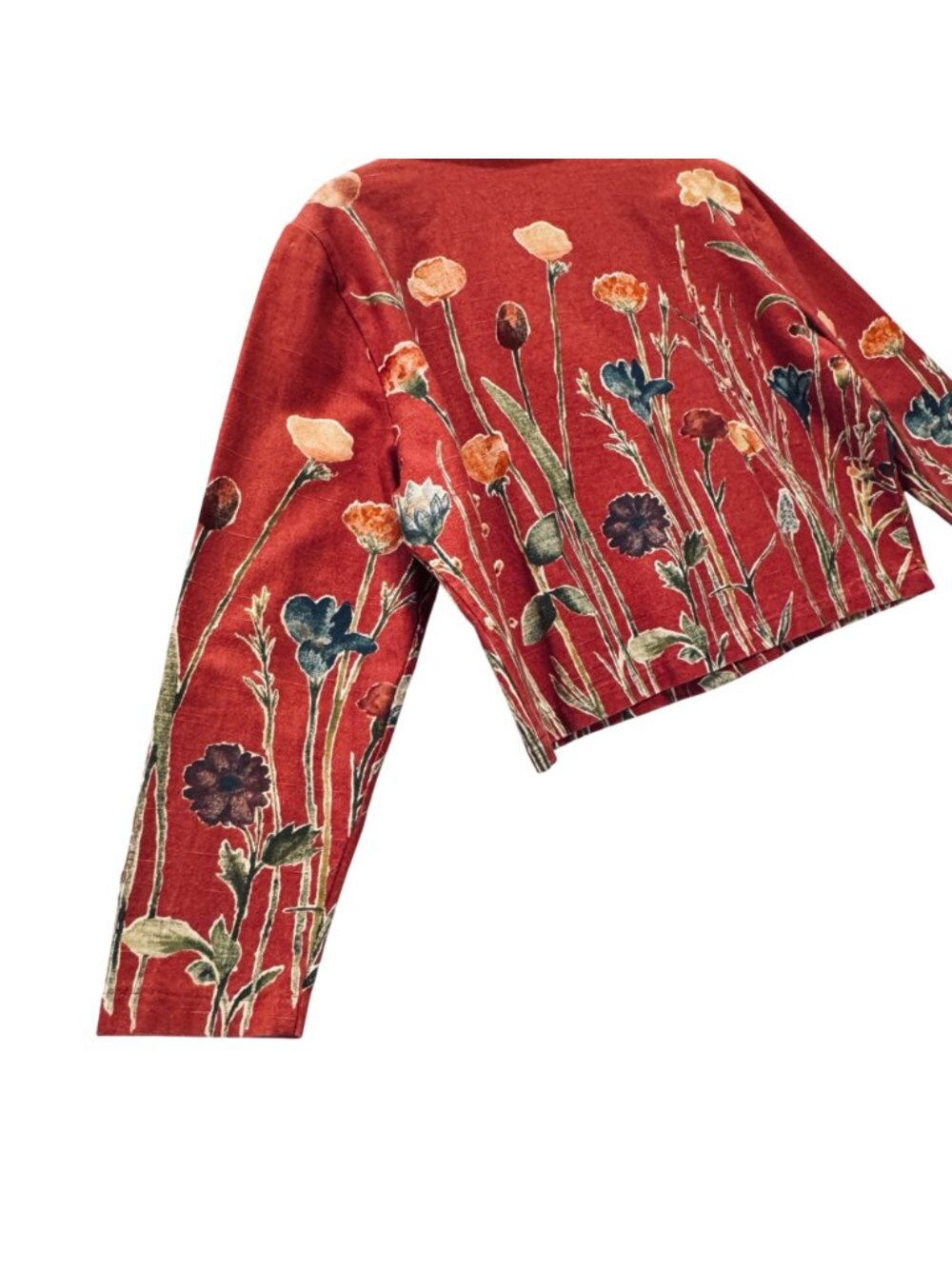 Vintage Cottagecore Coldwater Creek USA Cotton Flax Jacket Daisy Buttons Size L - Picture 9 of 13